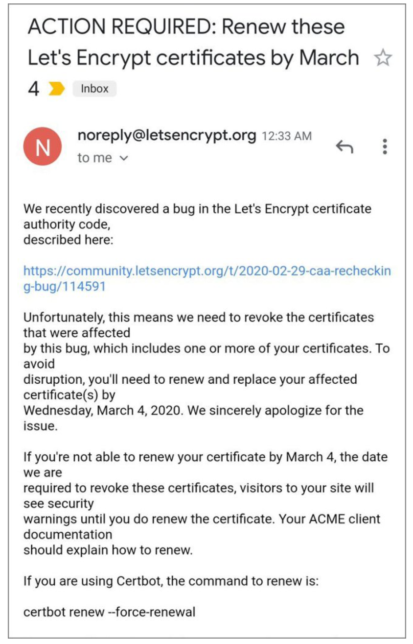 Let’s Encrypt发送给受影响用户的电子邮件